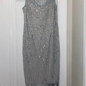 Like new silver beaded and sequin cocktail dress by Adriana Papell. Size 8.